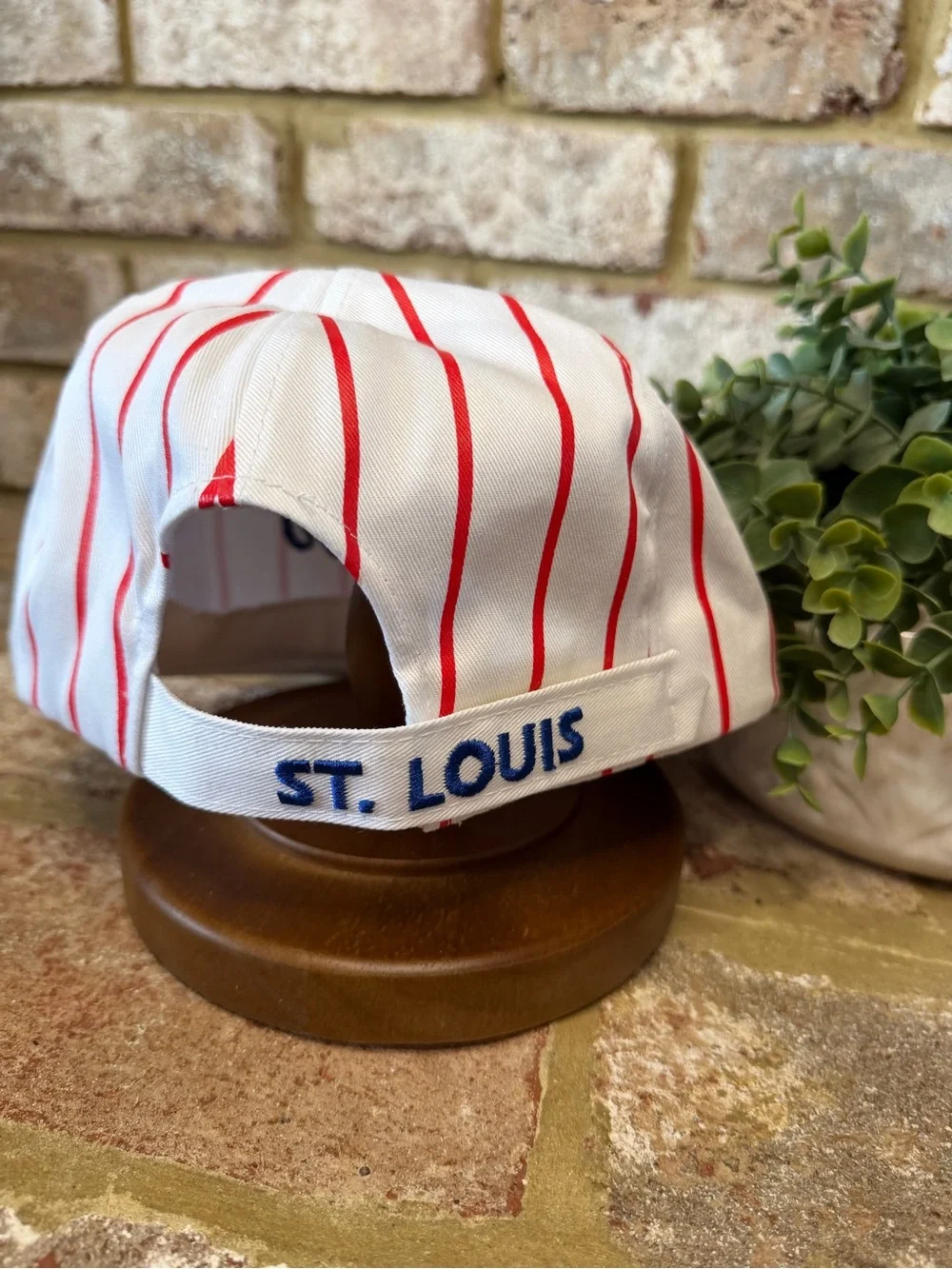 Vintage | St. Louis Red & White Striped Baseball Cap with Blue Script